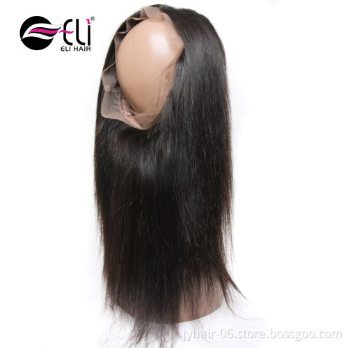 Wholesale Virgin Brazilian Human Hair straight 360 Lace Frontal Top Quality Lace Band 360 Closure wigs for black women